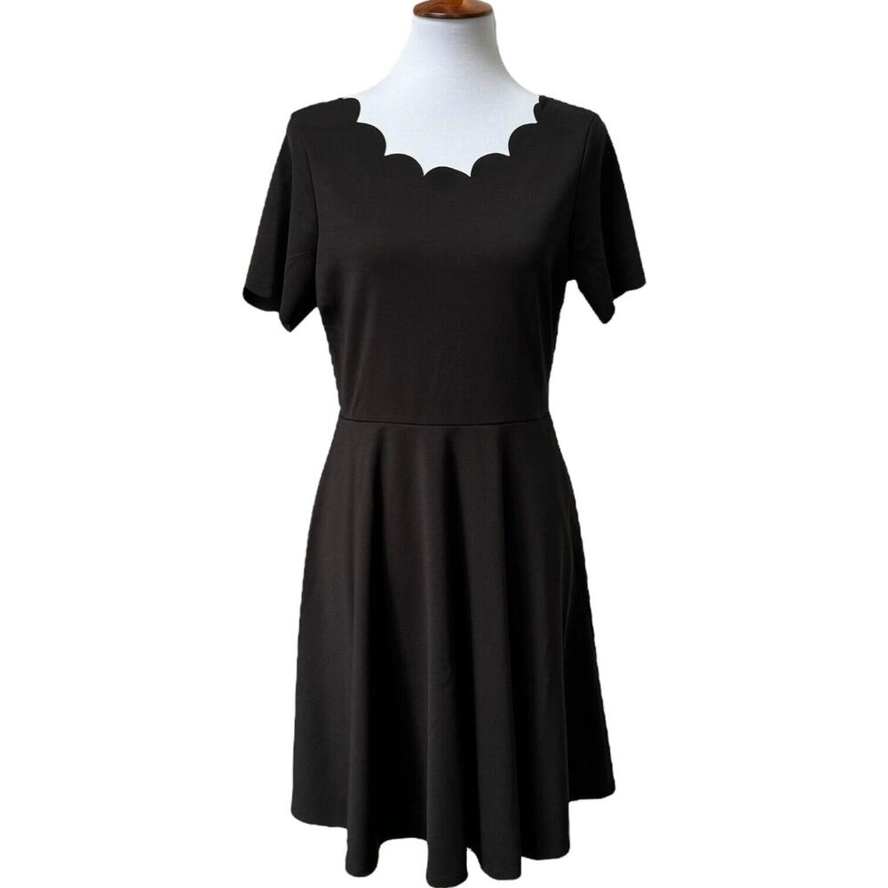 Elegant Black Scallop Neck Dress